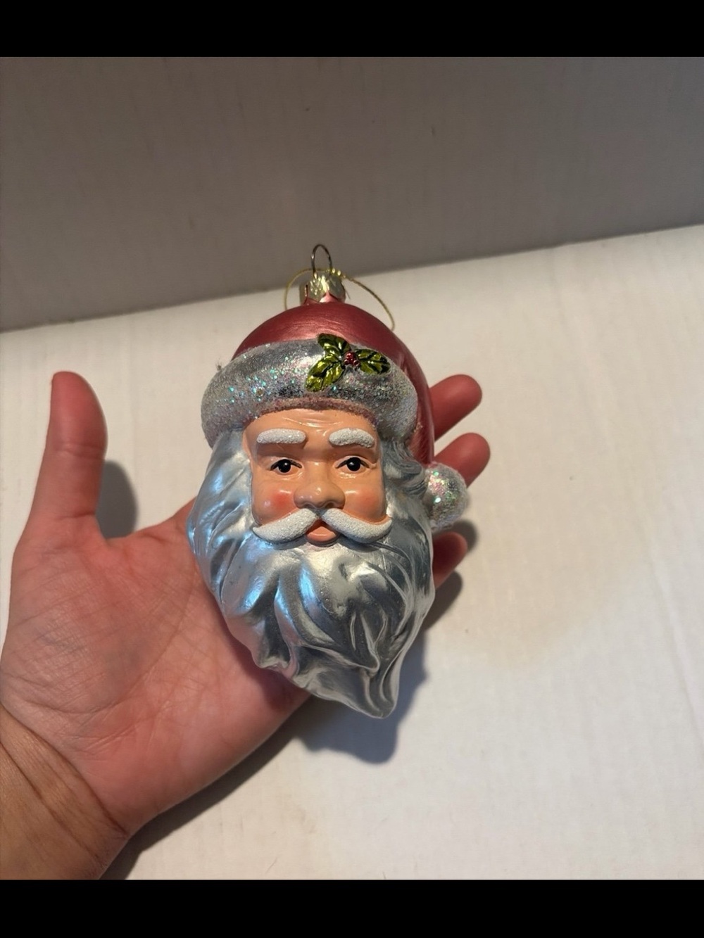 Santa Face Holiday Ornament - pink and Silver